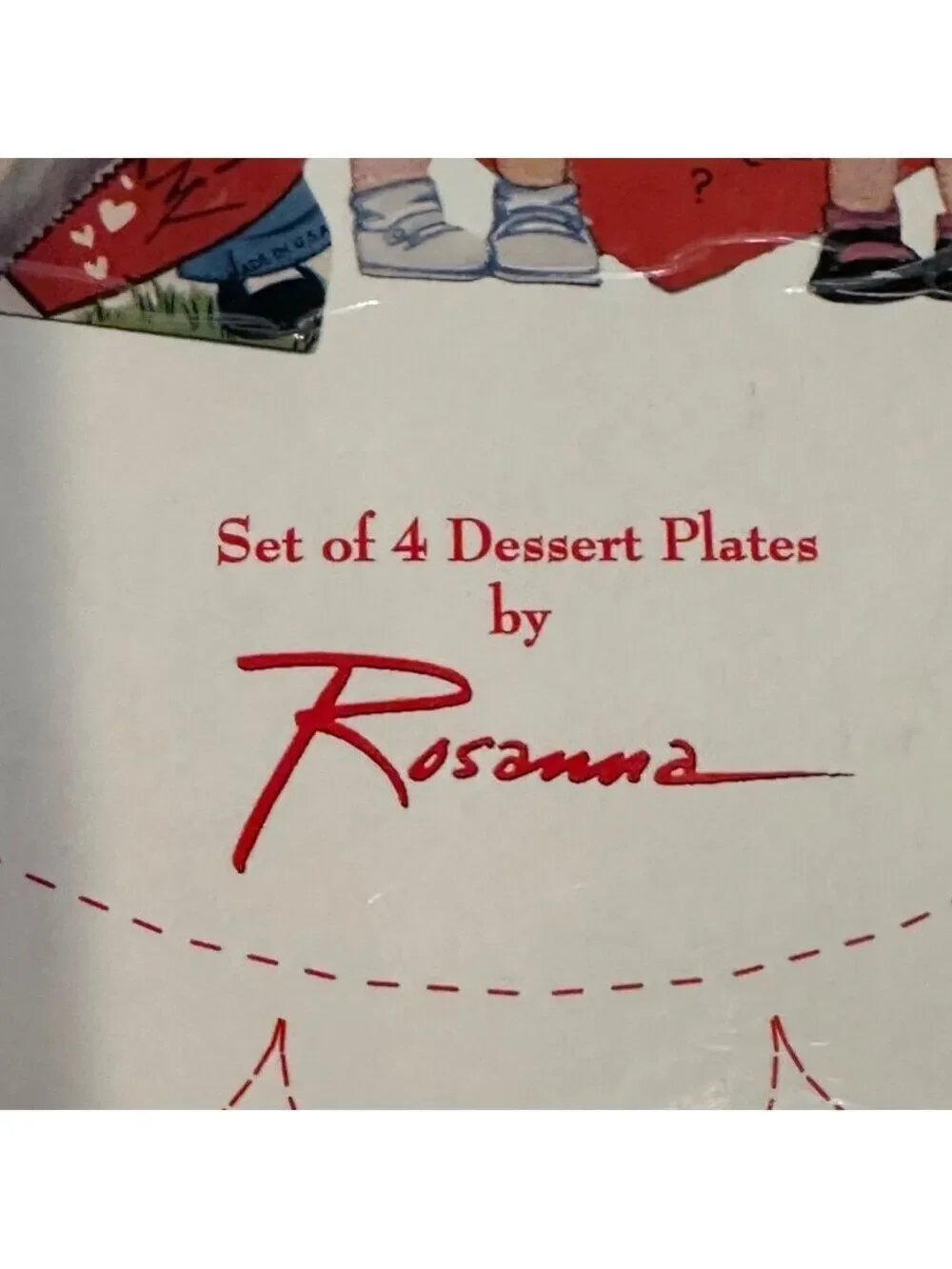 Vintage Rosanna Valentine Dessert Plates Set 4 Red Rim Retro Heart Design 8 in